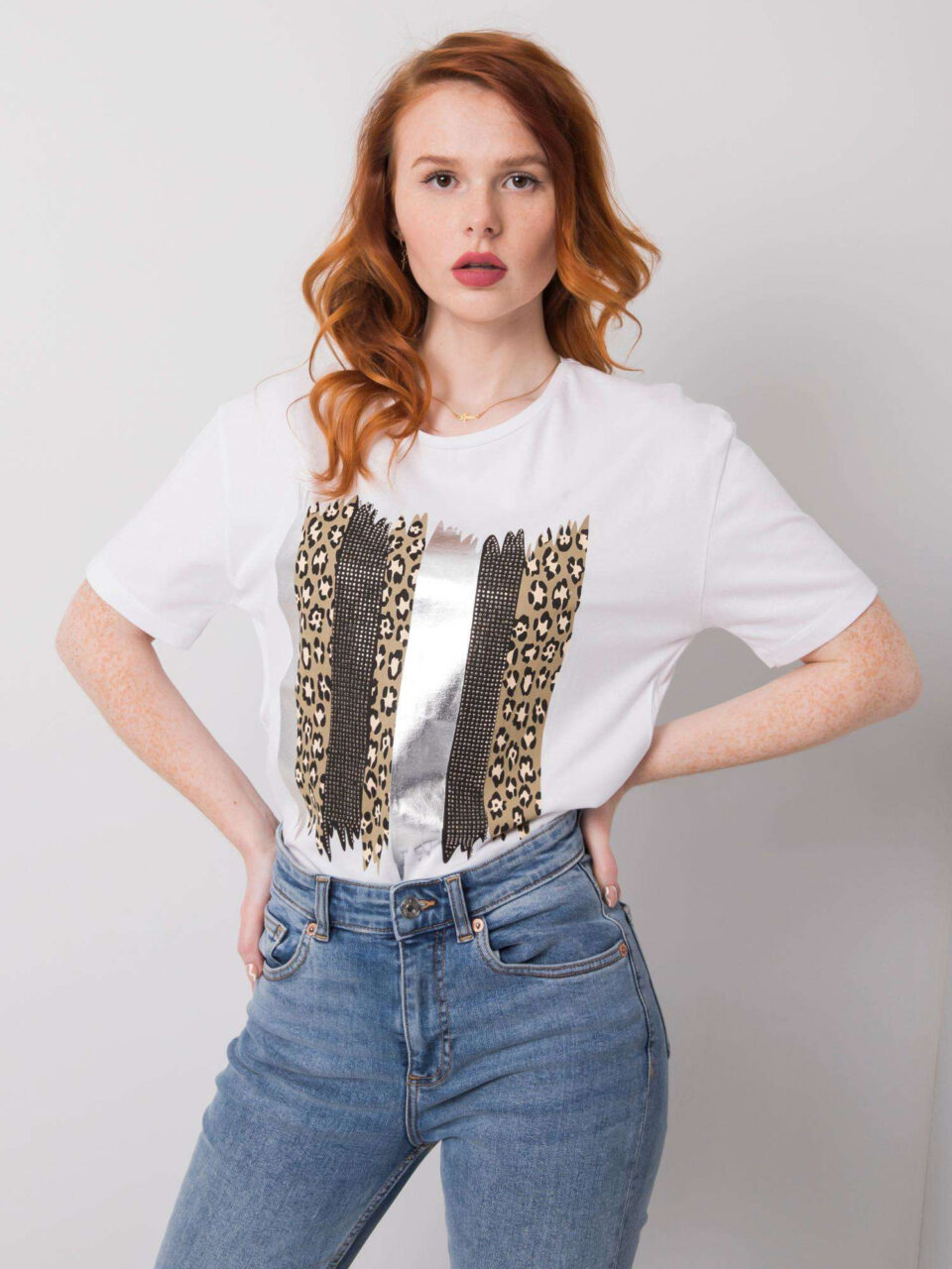 Стилна тениска с апликация – Бял – 30566