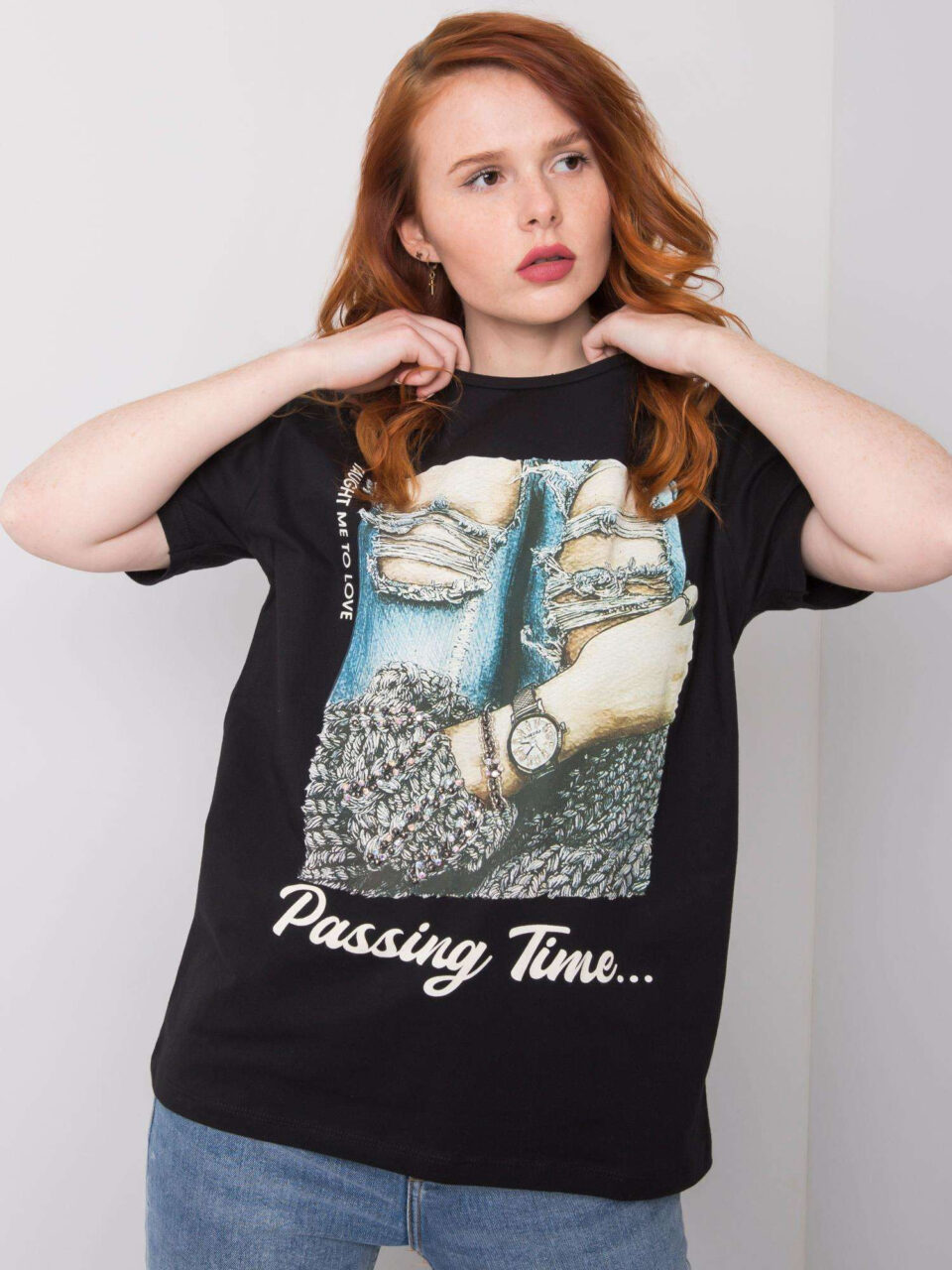 Стилна тениска с апликация – Черен – 29997