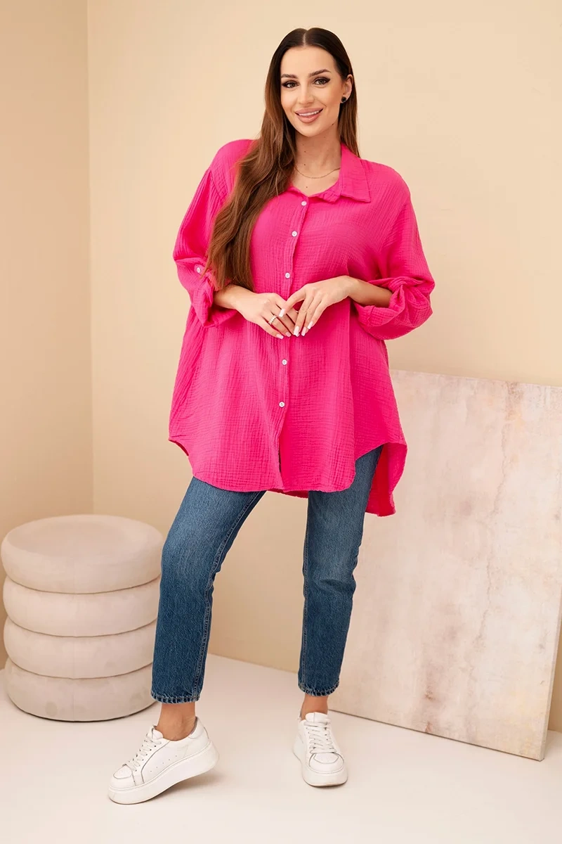 Cotton muslin shirt Fuksja-2