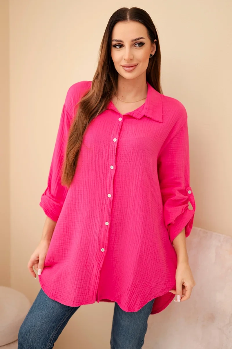 Шикозна риза от памучен муслин Fuksja – Розов – 30808