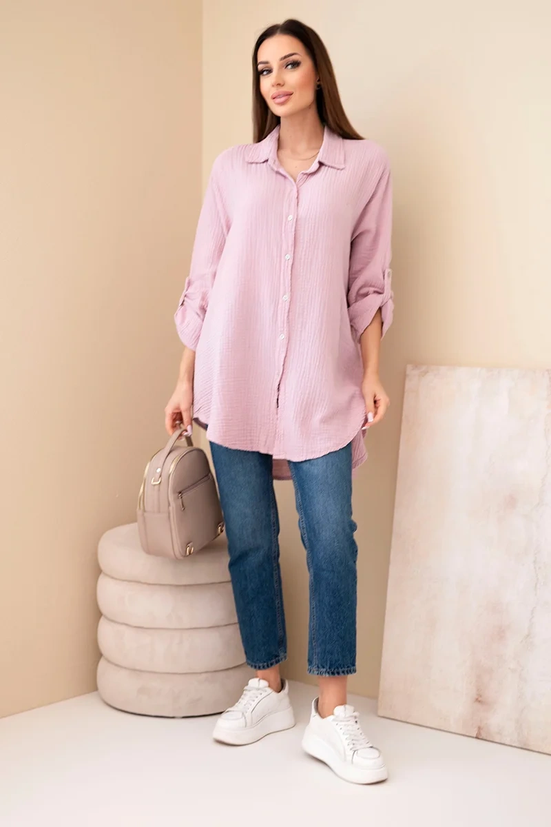 Cotton muslin shirt Plus Size dark powder pink-2