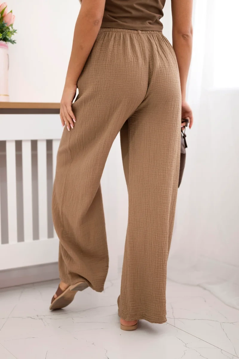 Muslin pants with a wide leg camel-3