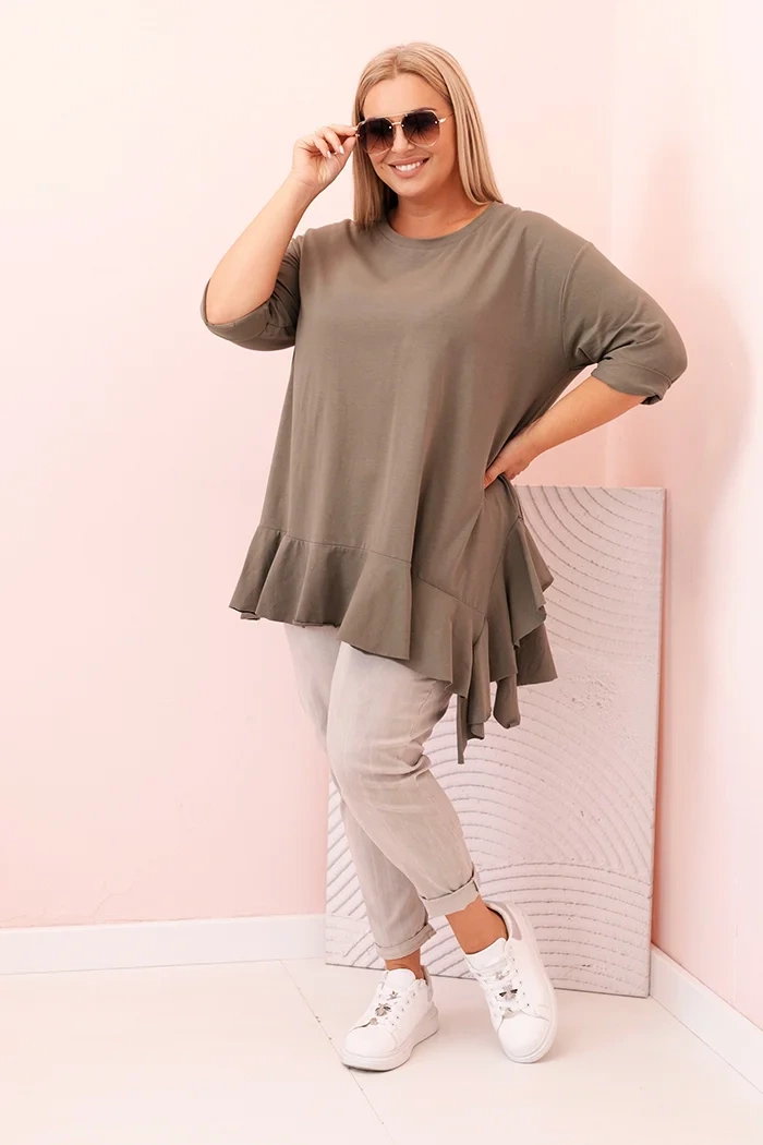 Women's Plus Size blouse with cotton, featuring a pocket and rolled sleeves kiwi-2