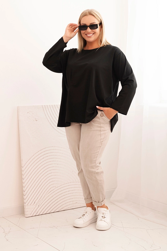 Women's Plus Size blouse with cotton, featuring a pocket and rolled sleeves kiwi-2