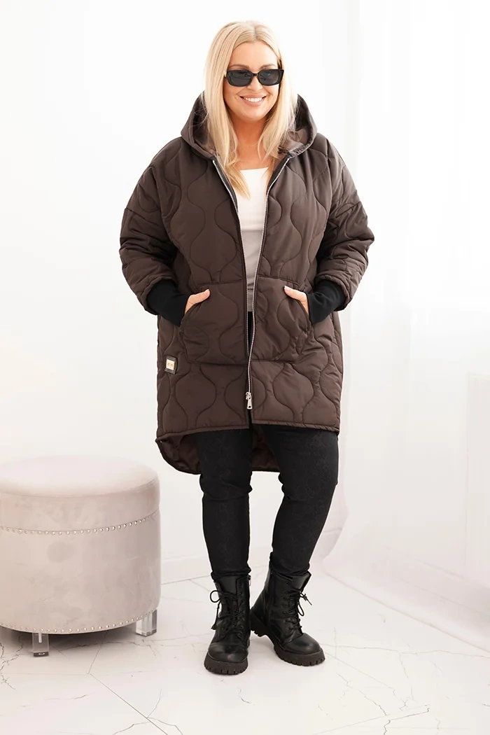 Women's Plus Size winter jacket quilted with a hood brown-2