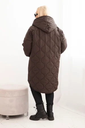 Шикозно дамско зимно яке с качулка в плюс размер – Кафяв – 35651