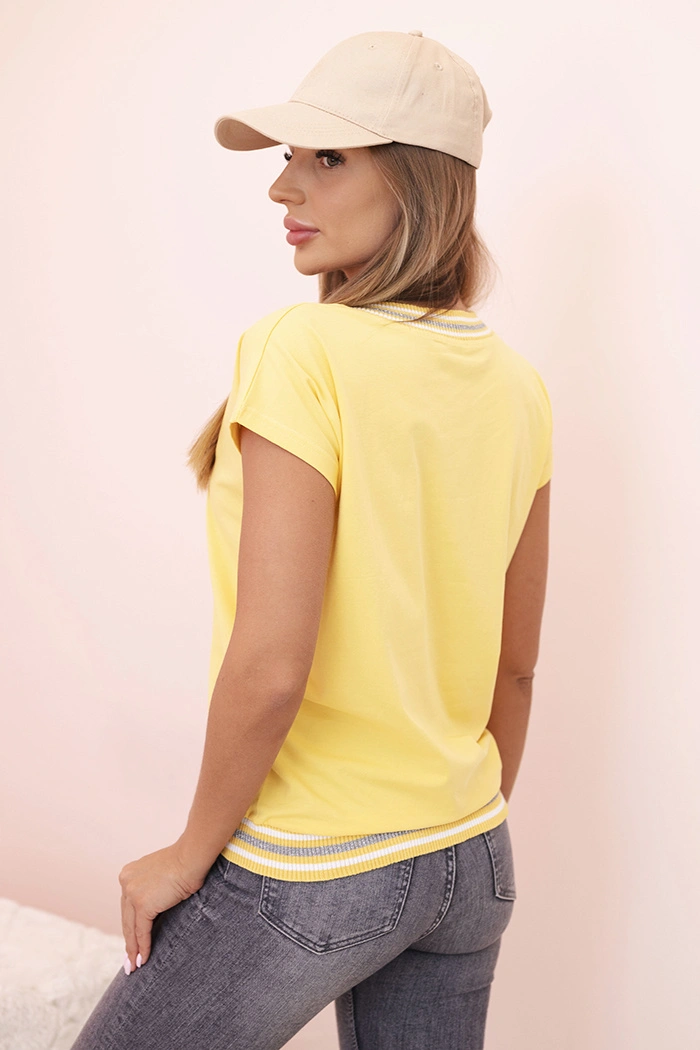 Women’s cotton blouse with a V-neck and print yellow-4