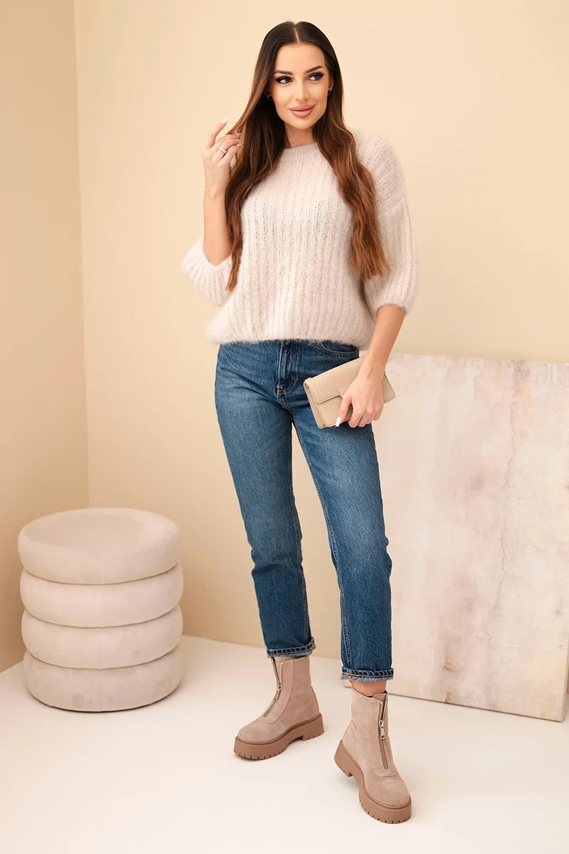 Women's mohair sweater with short sleeves beige-2
