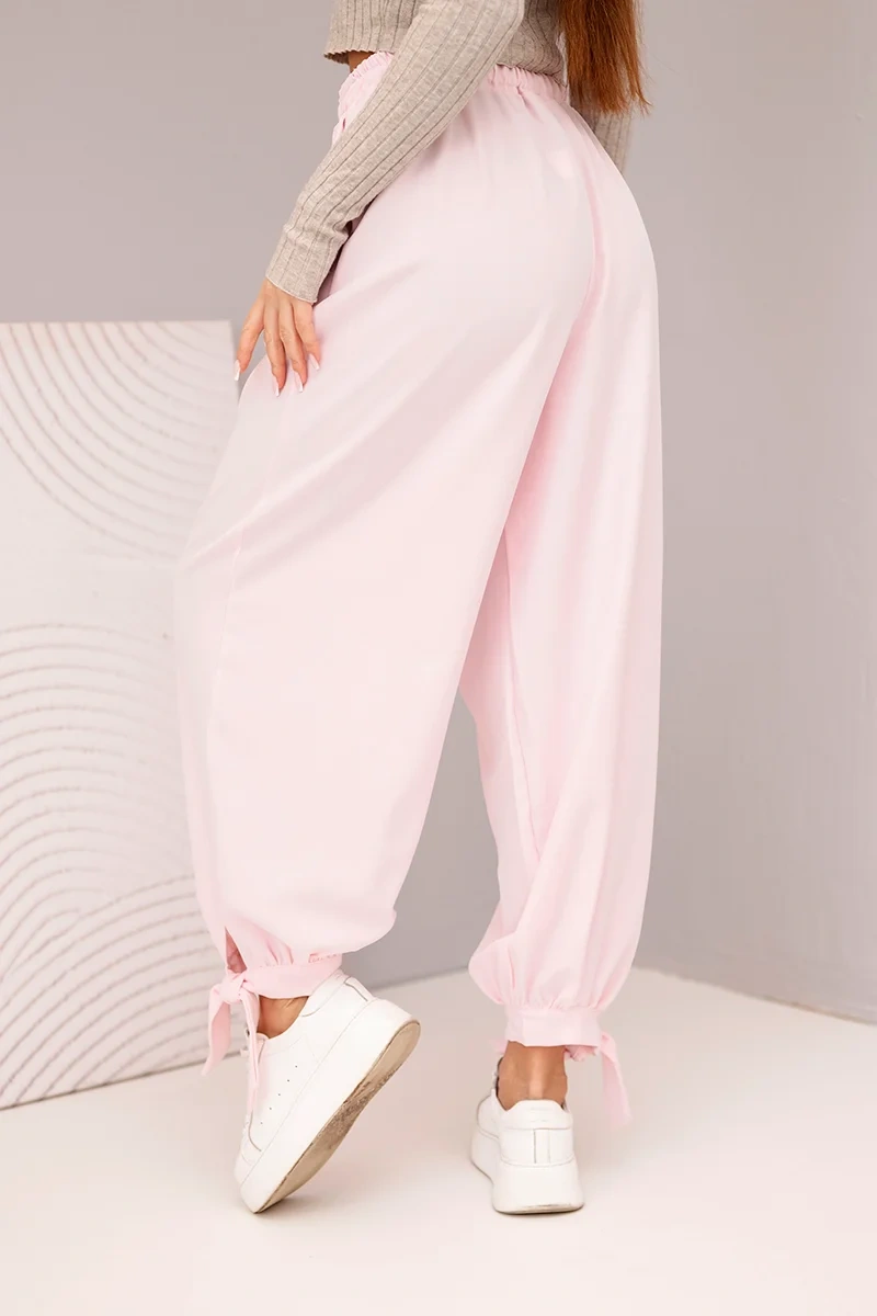 Women’s trousers with wide legs and ties at the bottom candy pink-3