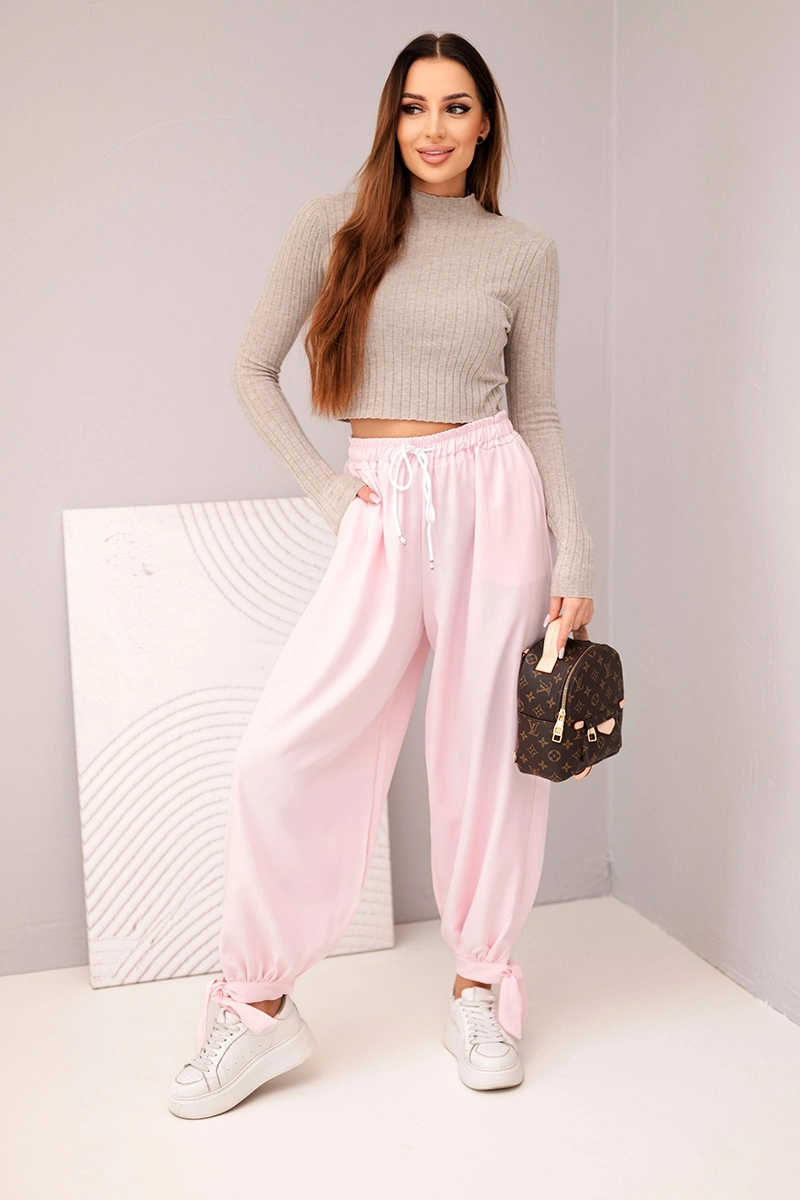 Women's trousers with wide legs and ties at the bottom candy pink-2