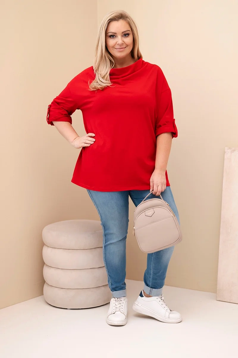 Plus Size women's blouse with a loose fit and a water neckline red-2