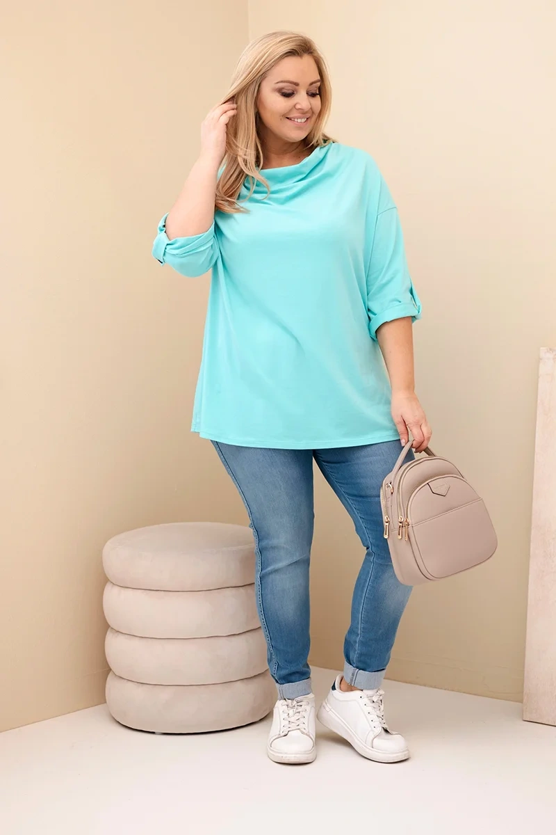 Women's Plus Size blouse with cotton in a loose fit with a water neckline mint-2