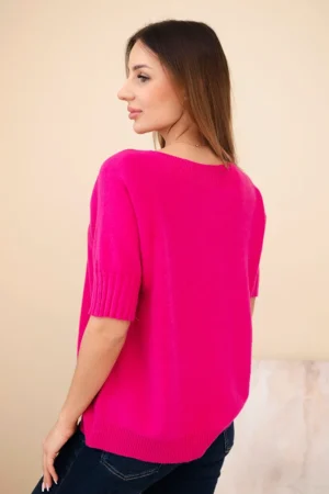Стилна блуза с къс ръкав от вискоза – Фуксия – 37152