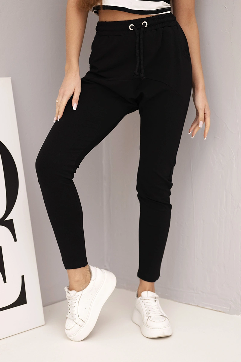 Стилни дамски потници с ластик и връзки – Черен – 37322