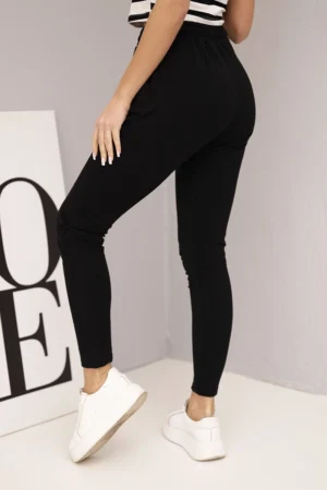 Удобен дамски панталон с връзки – Черен – 37322