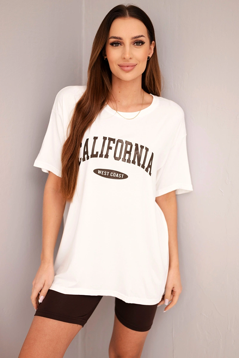 Стилна блуза и къси панталони за дами – Екрю и кафяв – 37330