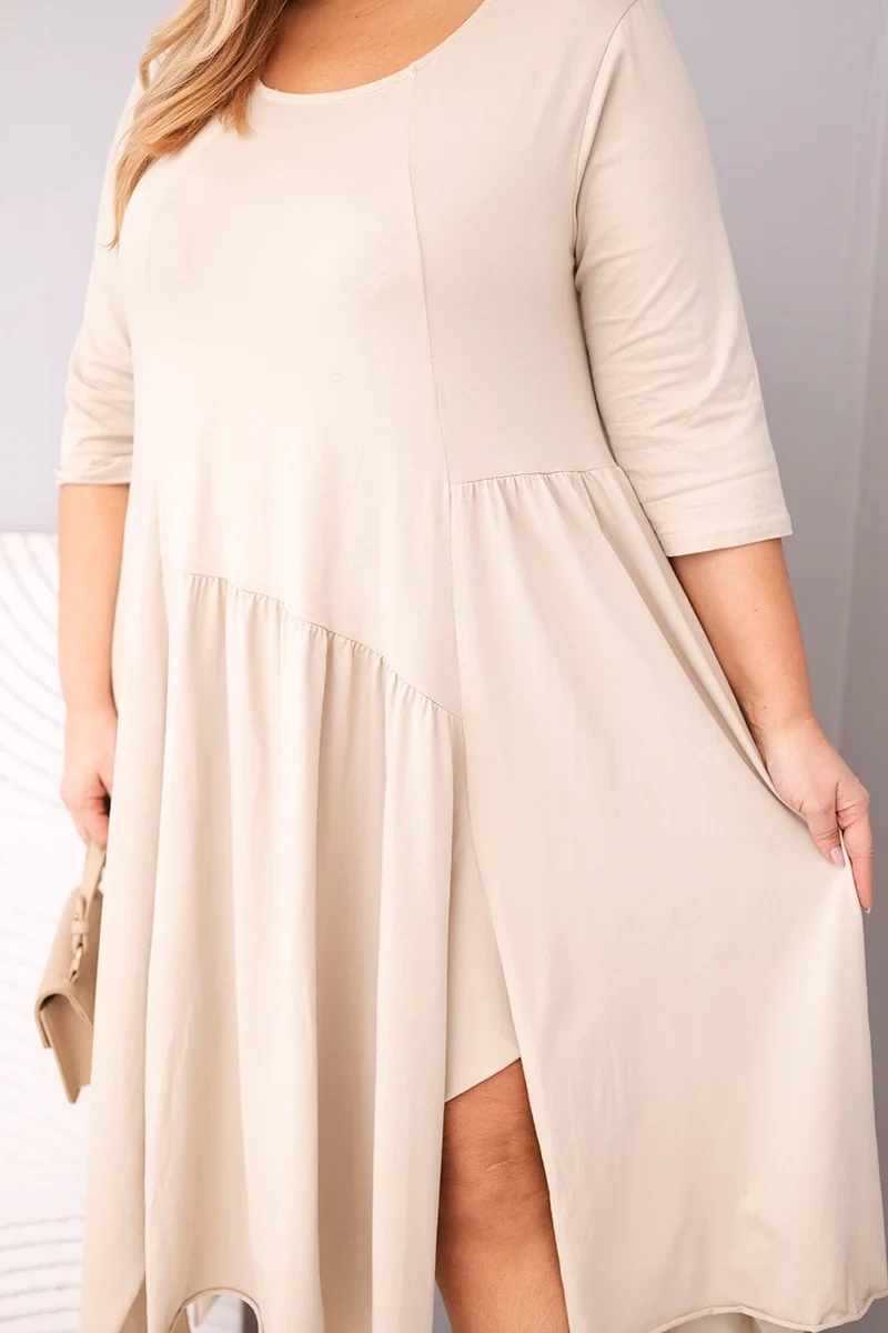 Plus Size women’s cotton dress with an asymmetric hem beige-4