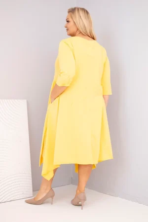 Памучна дамска рокля с асиметричен край – Жълт – 37416