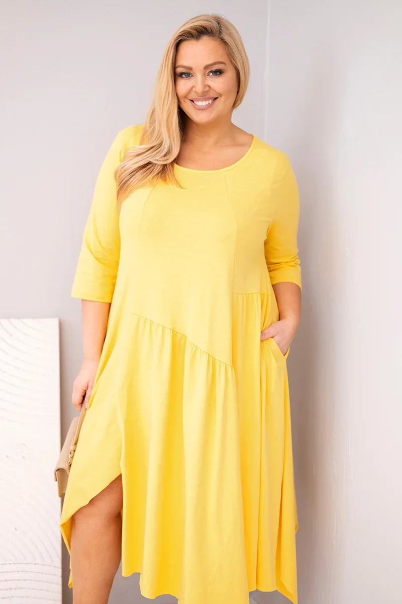 Women's cotton Plus Size dress with an asymmetrical hem yellow-2
