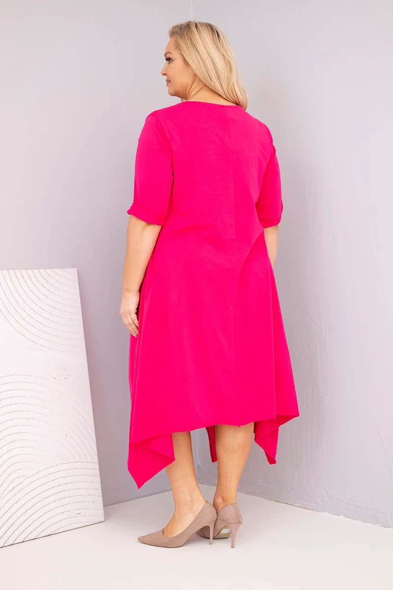 Plus Size women’s cotton dress with an asymmetrical hem fuchsia-3