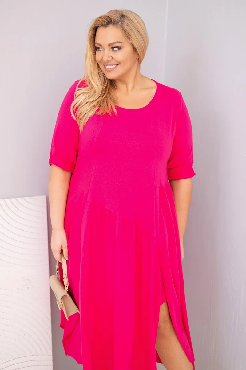 Plus Size women's cotton dress with an asymmetrical hem fuchsia-2