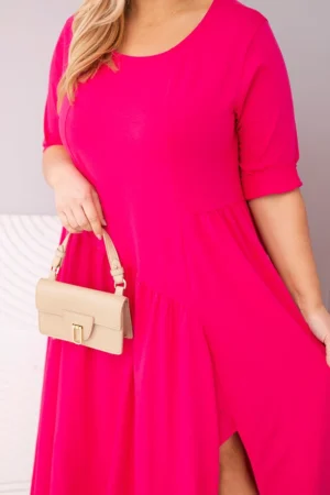 Памучна дамска рокля с асиметричен край – Фуксия – 37419
