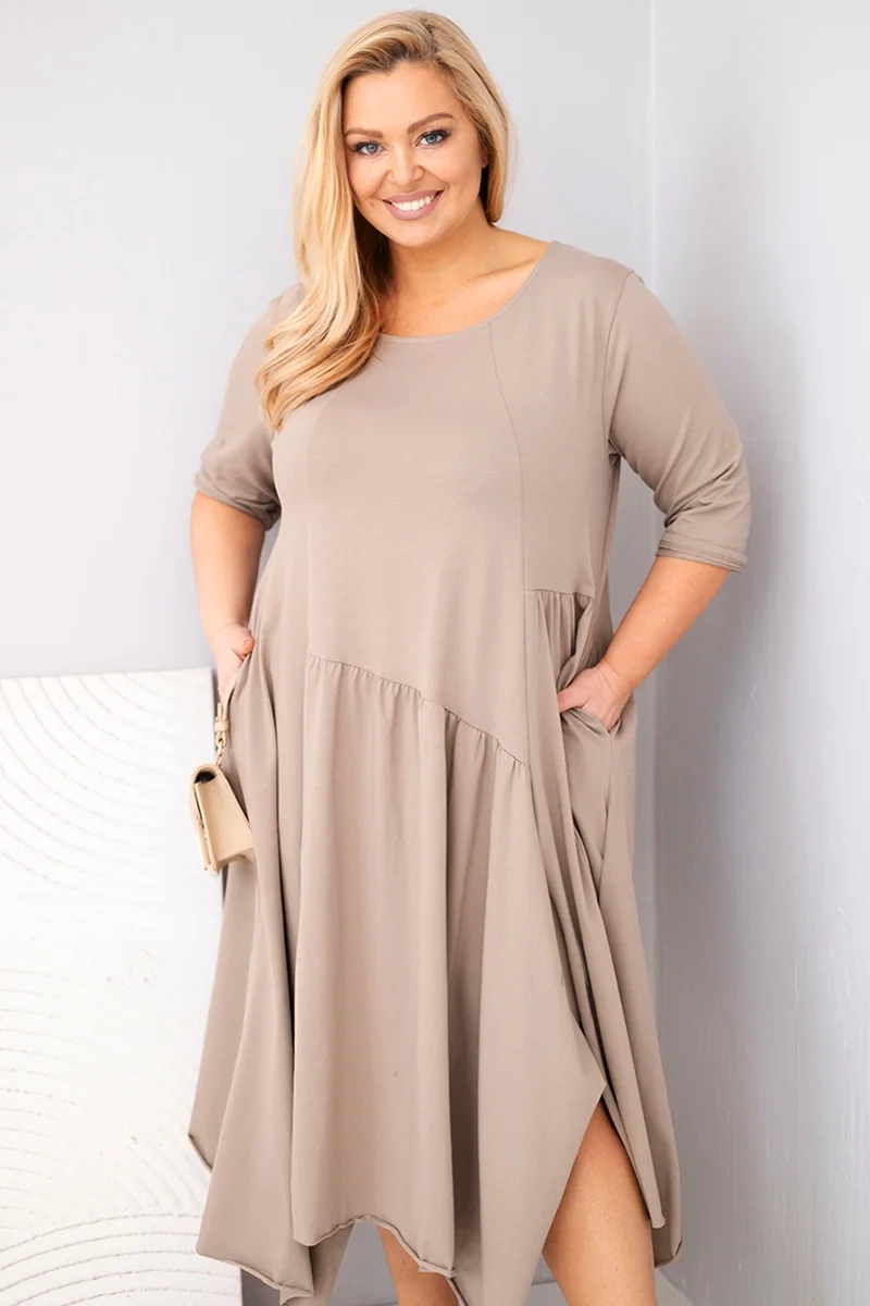 Plus Size women's cotton dress with an asymmetrical hem fango-2