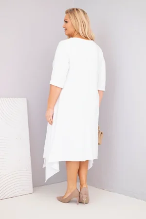 Памучна дамска рокля с асиметричен край – Бял – 37422