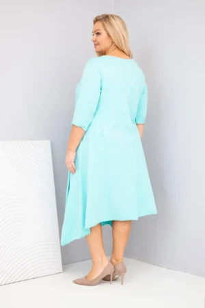 Памучна дамска рокля с асиметричен край – Мента – 37426