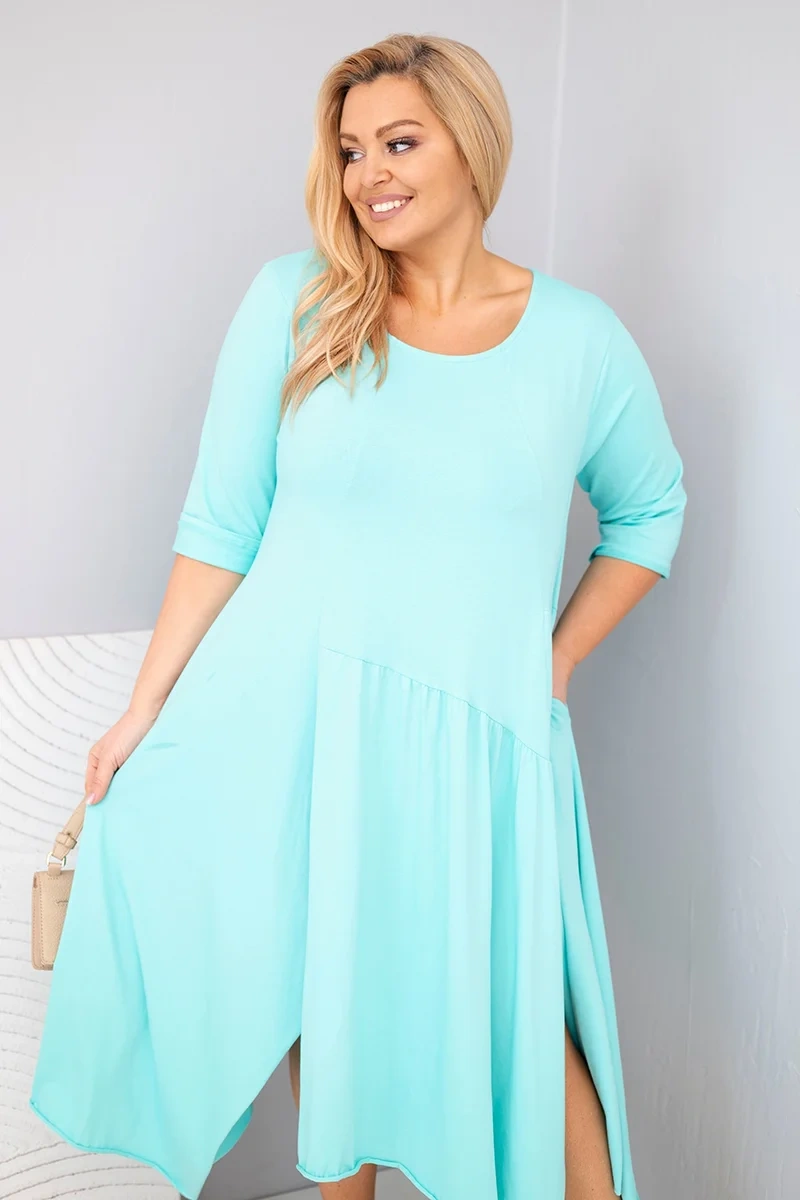 Plus Size women's cotton dress with an asymmetrical hem mint-2
