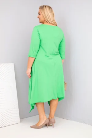 Памучна дамска рокля с асиметричен край – Светлозелен – 37427