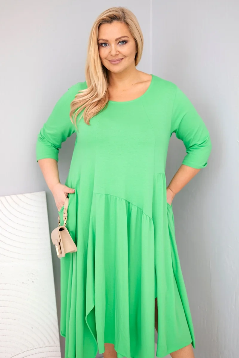 Plus Size women's cotton dress with an asymmetrical hem light green-2