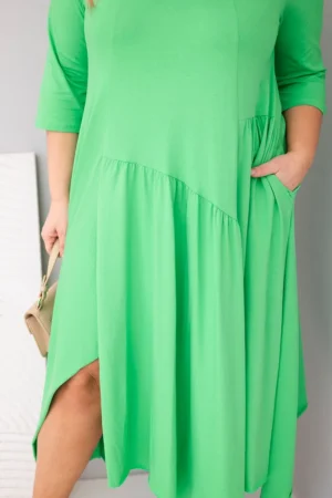 Памучна дамска рокля с асиметричен край – Светлозелен – 37427