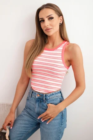 Стилен потник на райета – Неоново розов – 37459