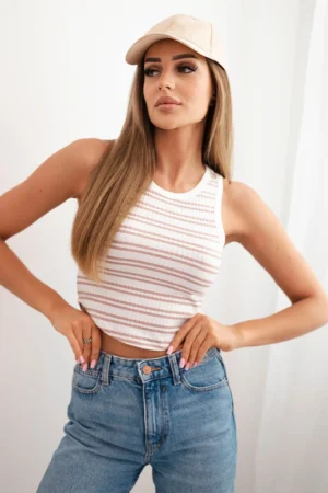 Стилен потник на райета – Тъмнорозов – 37460