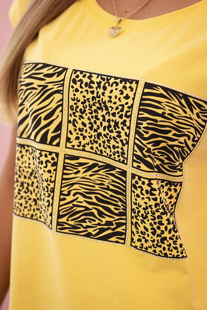 Women's cotton blouse with decorative print yellow-2