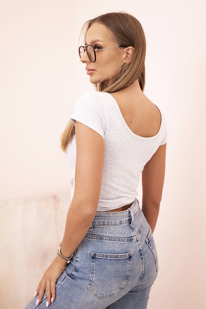 Classic women's cotton blouse with short sleeves green-2