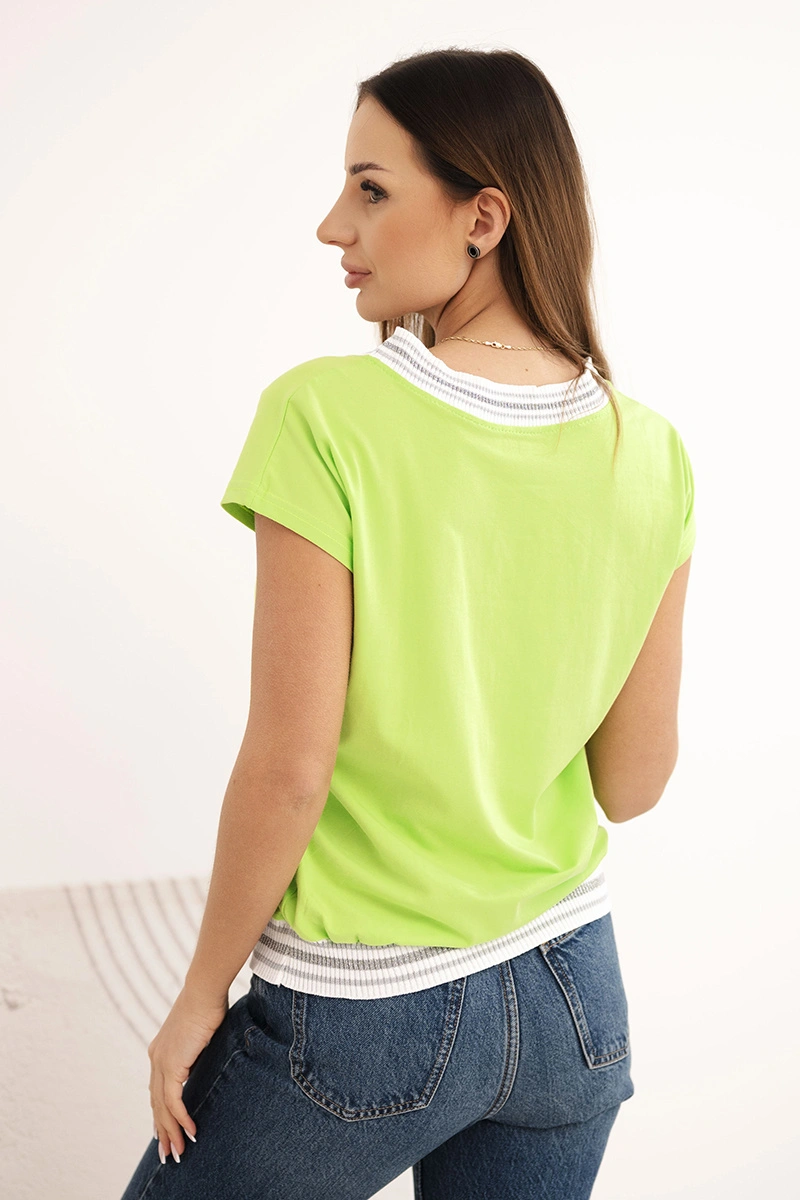 Women’s cotton blouse with a V-neck and NEW YORK print green-4