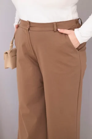 Италиански панталони с широки крачоли в плюс размер – Бежов – 37619