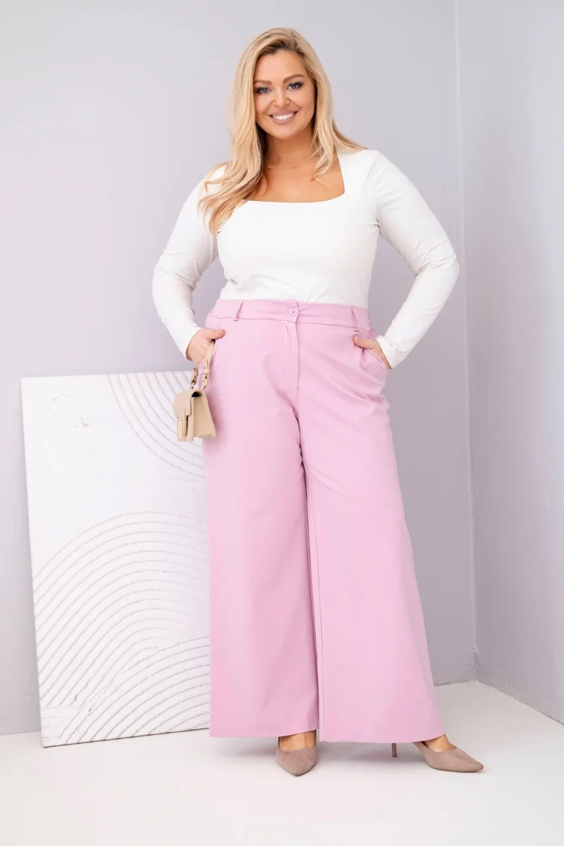 Plus Size women's pants with wide legs and high waist dark powder pink-2