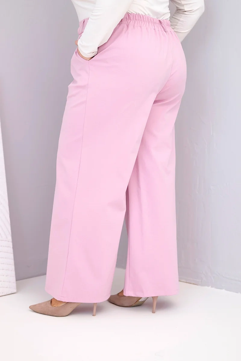 Plus Size women’s pants with wide legs and high waist dark powder pink-3