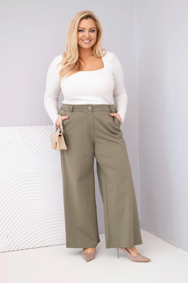 Plus Size women's pants with wide legs and a high waist khaki-2