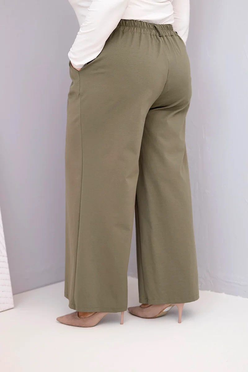 Plus Size women’s pants with wide legs and a high waist khaki-3