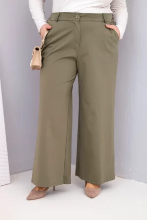 Италиански панталони с широки крачоли в плюс размер – Хаки – 37623
