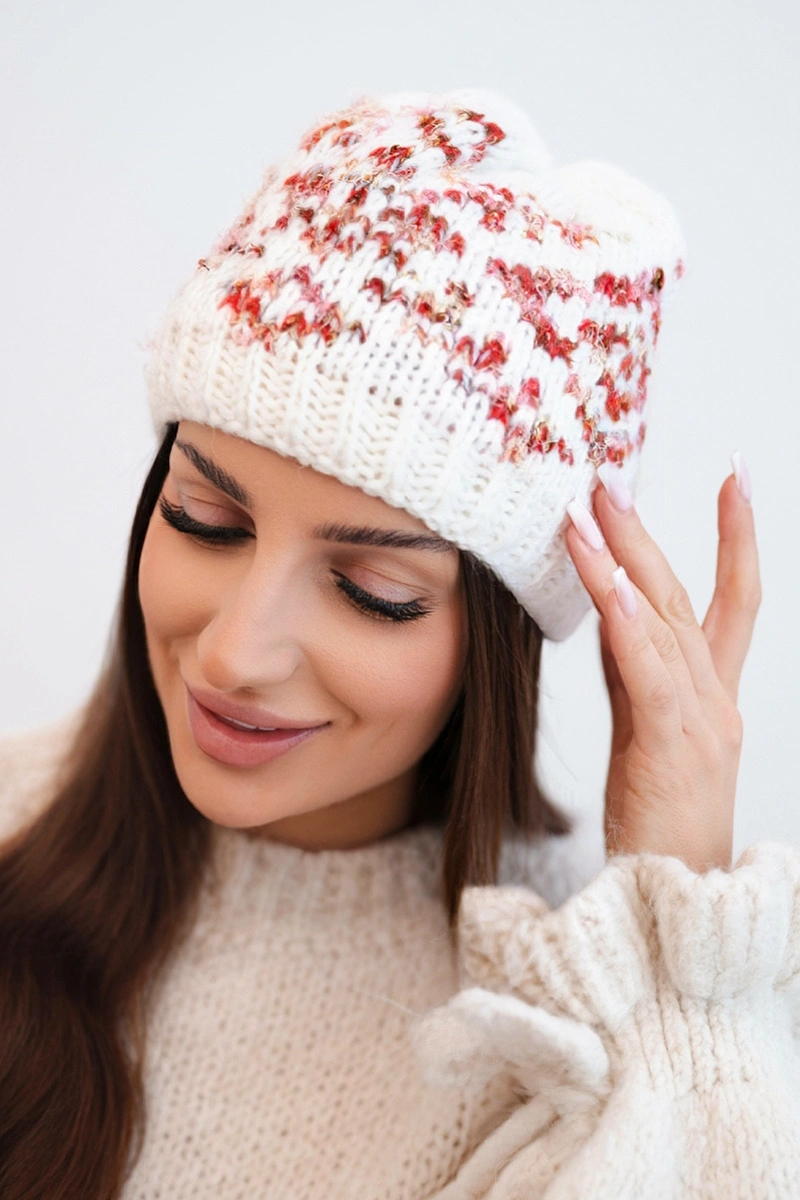 Луксозна зимна шапка от вълна с декоративни кристали – Черен – 37627