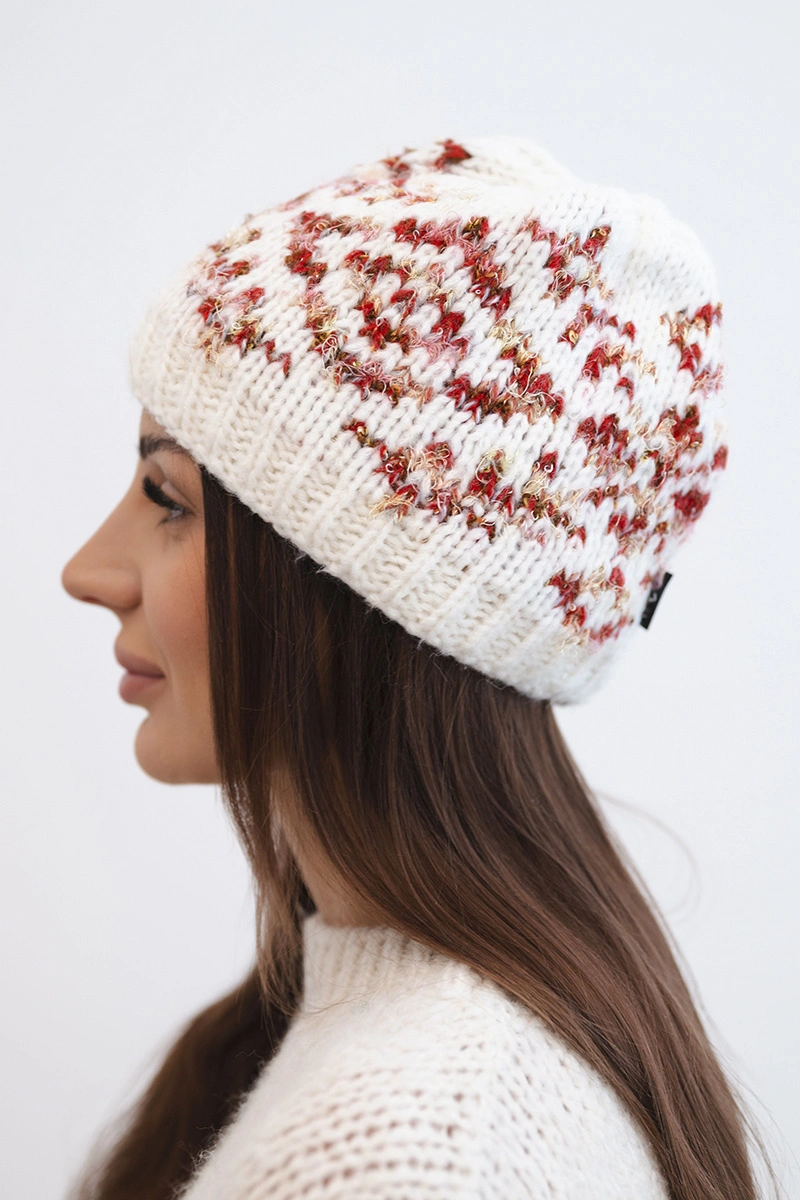 Women's wool winter hat with decorative crystals K399 black-2