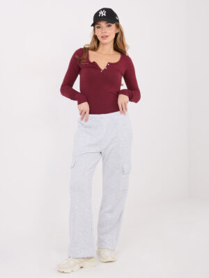 Стилна блуза с дълги ръкави и копчета – Бордо – 80821