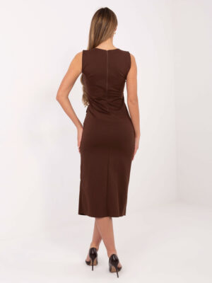 Стилна рокля по тялото – Кафяв – 74288