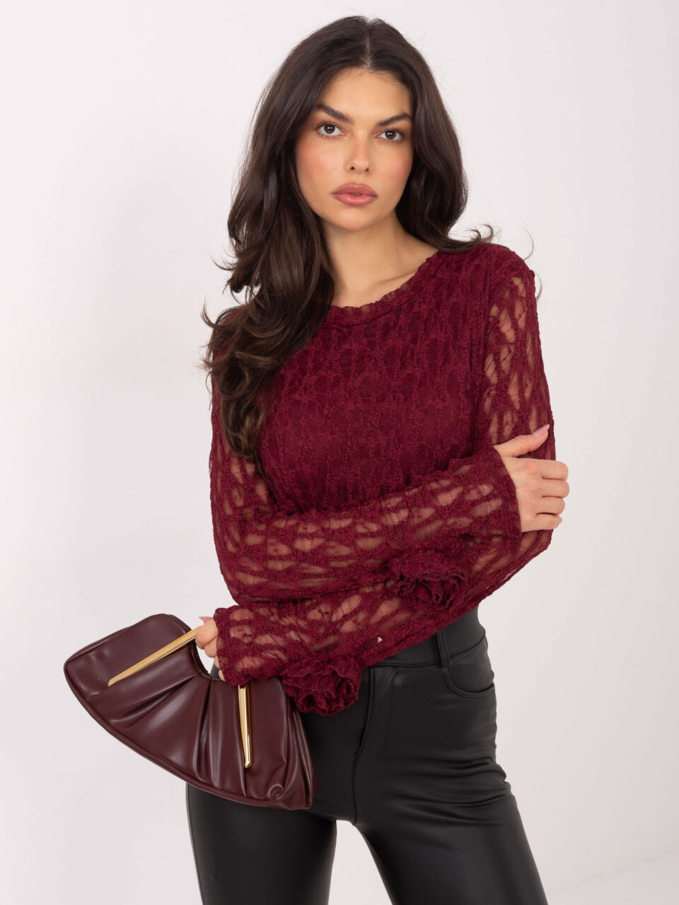 Шикозна блуза с дантела – Бордо – 85338