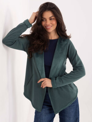 Стилна блуза с качулка без закопчаване – Тъмно зелен – 47939